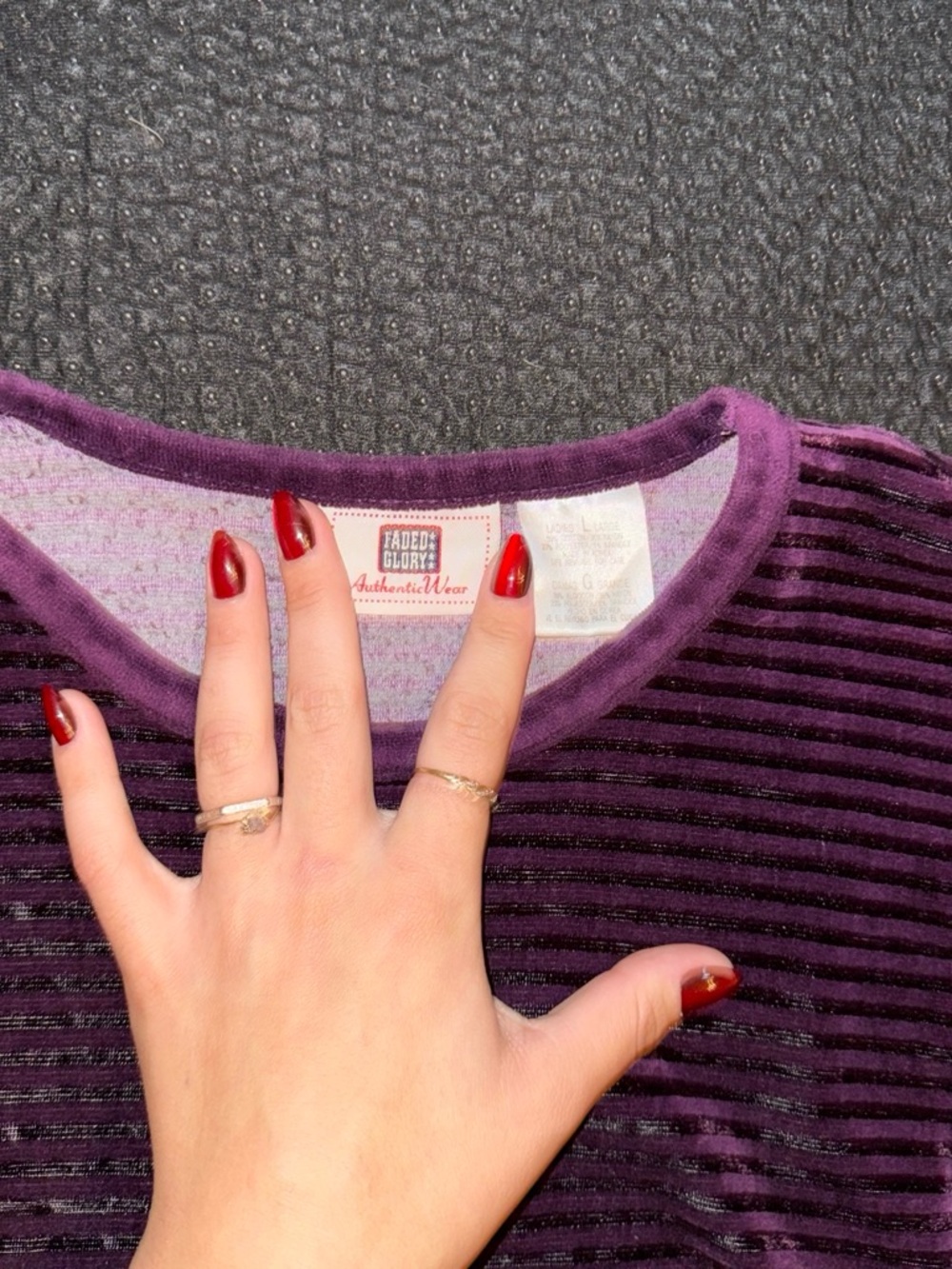 Vintage Faded Glory Purple Striped Velour Top Gothic Alt Style Top early Y2K